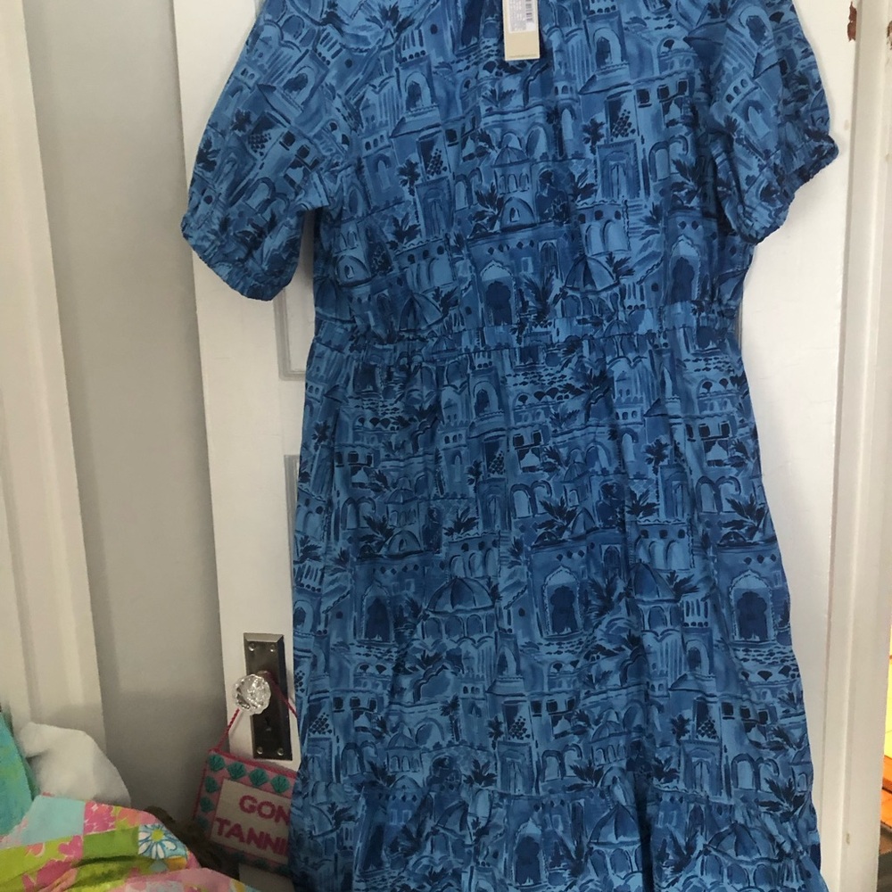 Never Fully Dressed Blue Patterned Midi Dress sz … - image 8